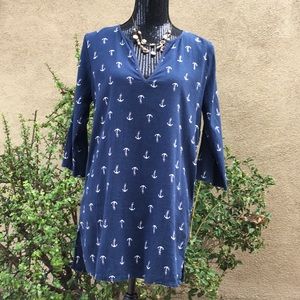 J.Crew Blue 3/4 Sleeve Anchor Tunic Shirt Small